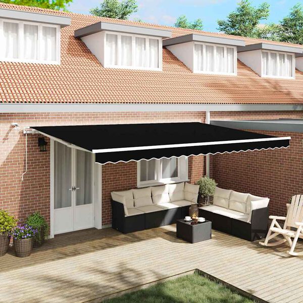 vidaXL Skrovita tenda Crna 500 &times; 350 cm Poliester i metal