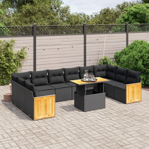 vidaXL 11-dijelni set vrtnih sofa od poliratana s jastucima crni