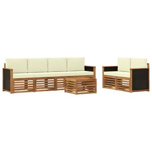 vidaXL Set vanjskih sofa 7 pcs Prirodna i krem Čvrsto drvo akacije