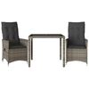 vidaXL 3-dijelni bistro set od poliratana s jastucima sivi