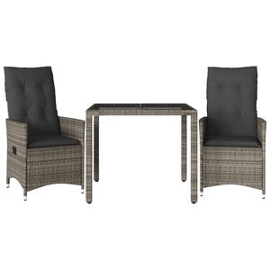 vidaXL 3-dijelni bistro set od poliratana s jastucima sivi