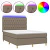 vidaXL Krevet box spring s madracem LED smeđesivi 140x190 cm tkanina