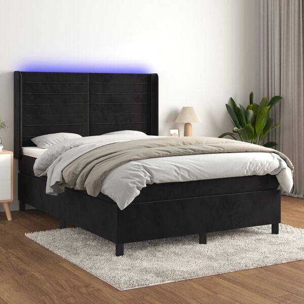 vidaXL Krevet box spring s madracem LED crni 140x190 cm bar&scaron;un