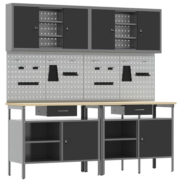 vidaXL Set radnog stola s ladicama 8 pcs Crna 200 x 55 x 200 cm Čelik