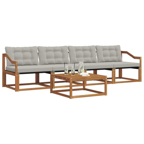 vidaXL Set vanjskih sofa s jastukom 5 pcs Prirodna i svijetlo siva