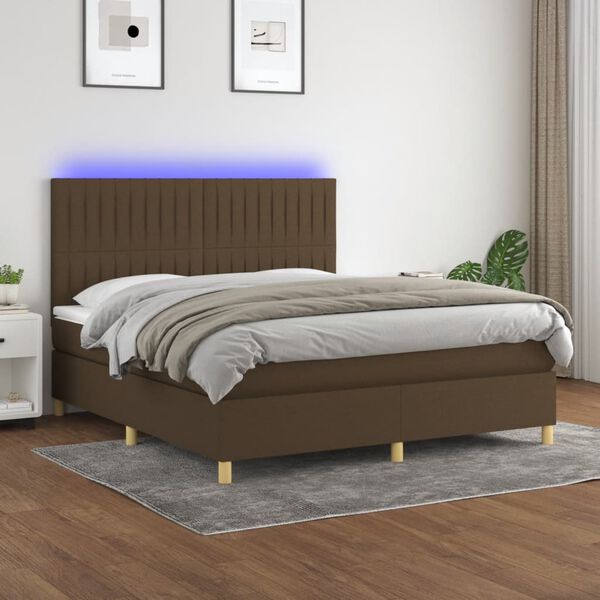 vidaXL Krevet box spring s madracem LED tamnosmeđi 160x200 cm tkanina