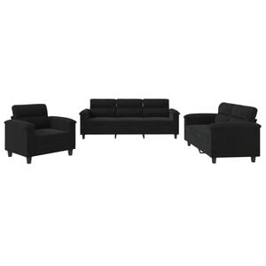vidaXL 3-dijelni set sofa s jastucima crni od mikrovlakana