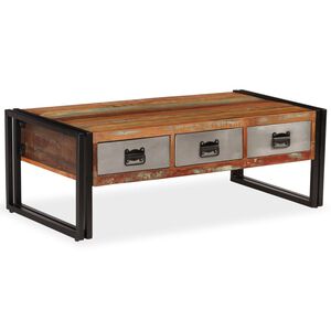 vidaXL Stolić za kavu s 3 ladice od masivnog recikliranog drva 100 x 50 x 35 cm