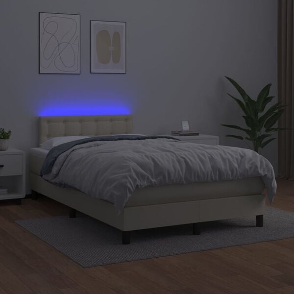 vidaXL Krevet box spring s madracem LED krem 120x200cm od umjetne kože
