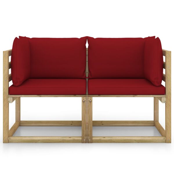 vidaXL Kutne vrtne sofe s jastucima 2 kom zeleno impregnirana borovina