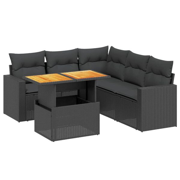 vidaXL 6-dijelni set vrtnih sofa s jastucima crni od poliratana