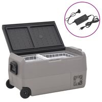 vidaXL Prijenosni hladnjak s kotačima i adapterom crno-sivi 50 L PP/PE
