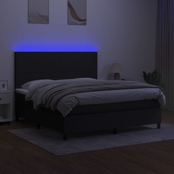 vidaXL Krevet box spring s madracem LED crni 180x200 cm od tkanine