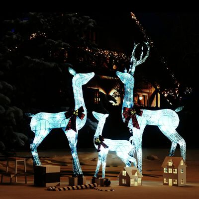 vidaXL Ukrasna božićna obitelj sobova bijela i srebrna 201 LED žarulja