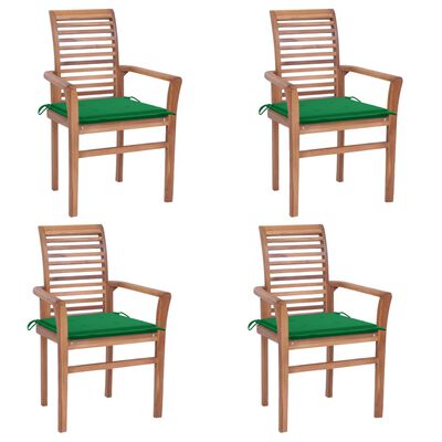 vidaXL Blagovaonske stolice sa zelenim jastucima 4 kom od tikovine
