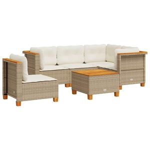 vidaXL 6-dijelni set vrtnih sofa s jastucima bež od poliratana
