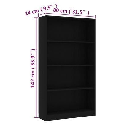 vidaXL Ormarić za knjige s 4 razine crni 80 x 24 x 142 cm drveni