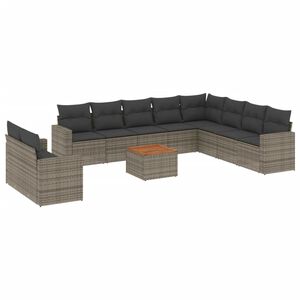 vidaXL 11-dijelni set vrtnih sofa od poliratana s jastucima sivi