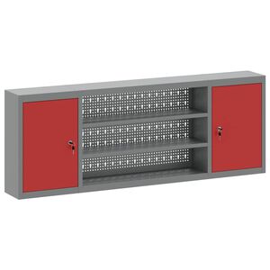 vidaXL Ormar za alate s policom Crvena i siva 150 x 20 x 55 cm Čelik