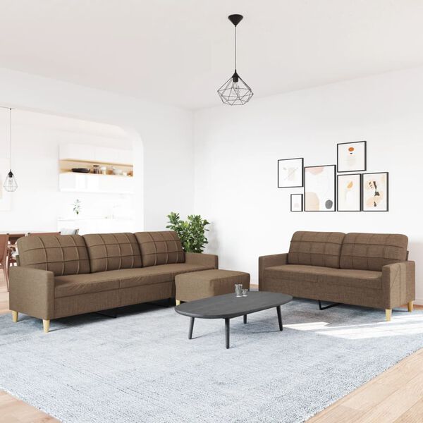 vidaXL 3-dijelni kauč s tabureom za noge, smeđa tkanina