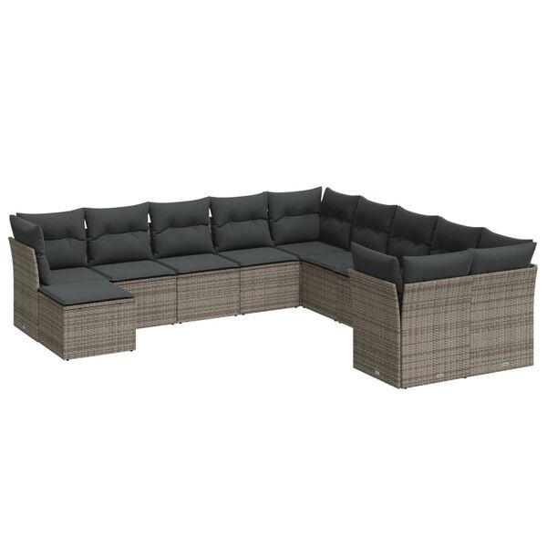 vidaXL 11-dijelni set vrtnih sofa od poliratana s jastucima sivi
