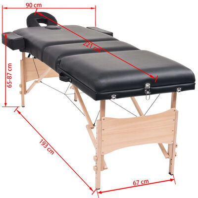 vidaXL Sklopivi trodijelni stol za masažu i stolica set debljina 10 cm