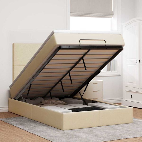 vidaXL Otomanski krevet madracem i LED krem 120x190 cm tkanina