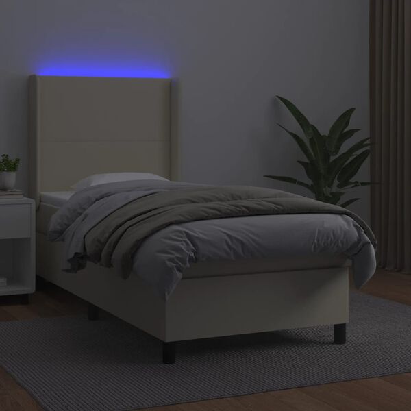 vidaXL Krevet box spring s madracem LED krem 100x200cm od umjetne kože