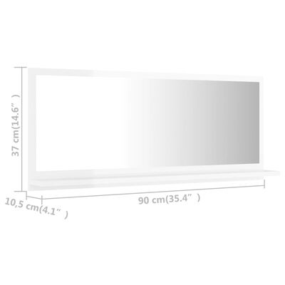 vidaXL Kupaonsko ogledalo visoki sjaj bijelo 90x10,5x37 cm drveno