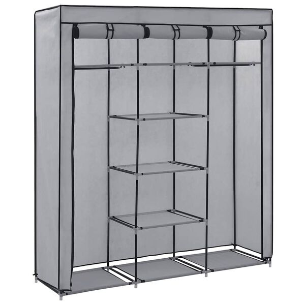282456 vidaXL Wardrobe with Compartments and Rods Grey 150x45x175 cm Fabric