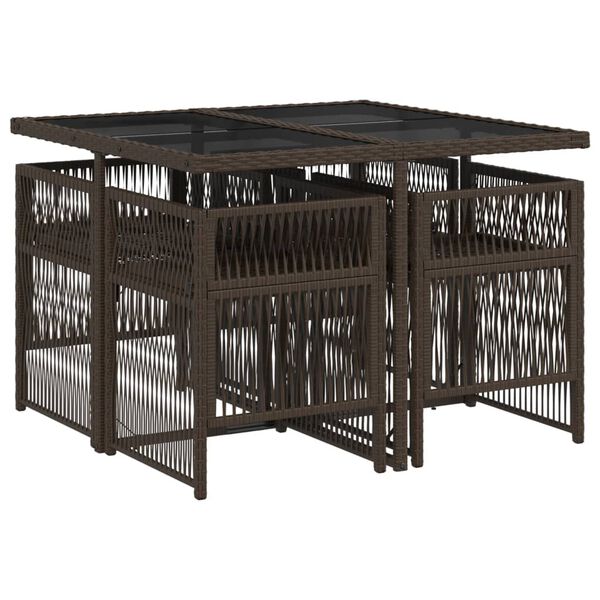 vidaXL 5-dijelni vrtni blagovaonski set s jastucima poliratan smeđi