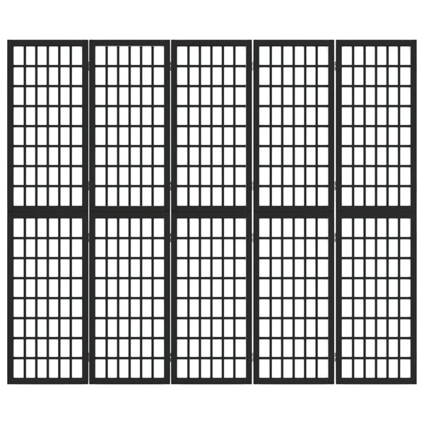 vidaXL Sklopiva sobna pregrada 5 panela japanski stil 200x170 cm crna