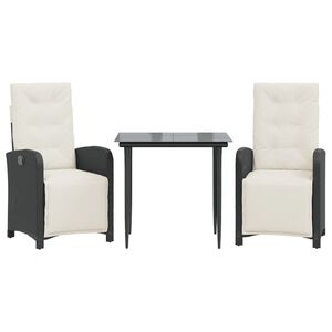 vidaXL 3-dijelni bistro set s jastucima crni od poliratana