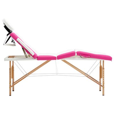 vidaXL Sklopivi stol za masažu s 4 zone drveni bijelo-ružičasti