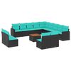 vidaXL 14-dijelni set vrtnih sofa s jastucima poliratan crni