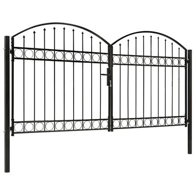 vidaXL Dvostruka vrata za ogradu s lučnim vrhom čelična 300x150 cm crna