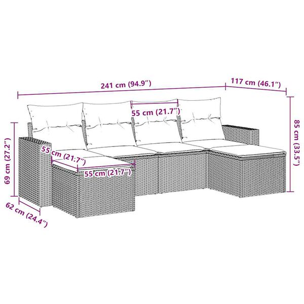 vidaXL 6-dijelni set vrtnih sofa od poliratana s jastucima smeđi