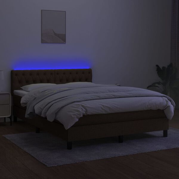 vidaXL Krevet box spring s madracem LED tamnosmeđi 140x190 cm tkanina