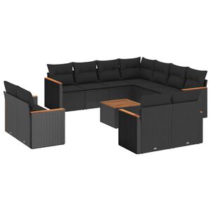 vidaXL 12-dijelni set vrtnih sofa od poliratana s jastucima crni