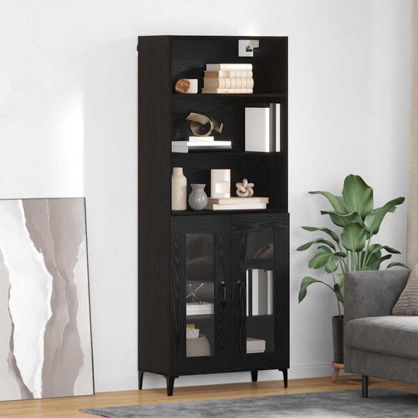 vidaXL Highboard Crni hrast 69,5 x 34 x 180 cm Konstruirano drvo
