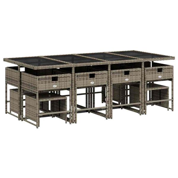 vidaXL 13-dijelni vrtni blagovaonski set s jastucima poliratan sivi