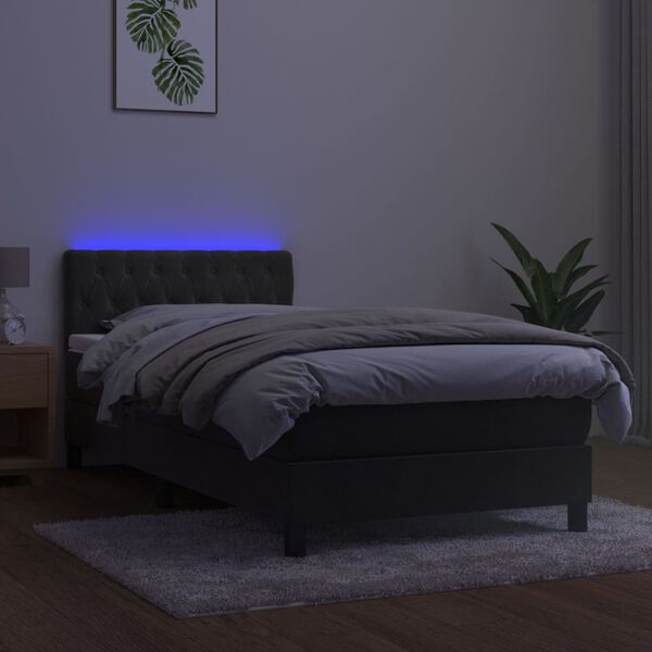 vidaXL Krevet box spring s madracem LED tamnosivi 100x200 cm bar&scaron;un
