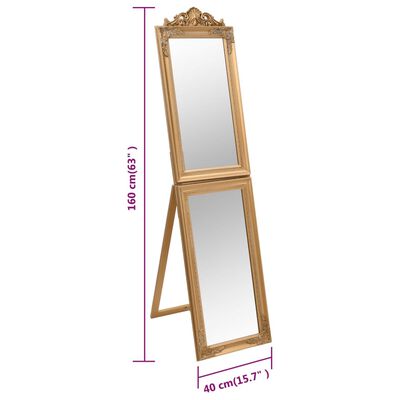 vidaXL Samostojeće ogledalo zlatno 40 x 160 cm