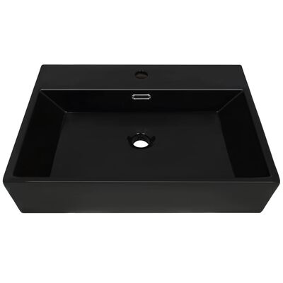 vidaXL Umivaonik s otvorom za slavinu keramički crni 76 x 42,5 x 14,5 cm