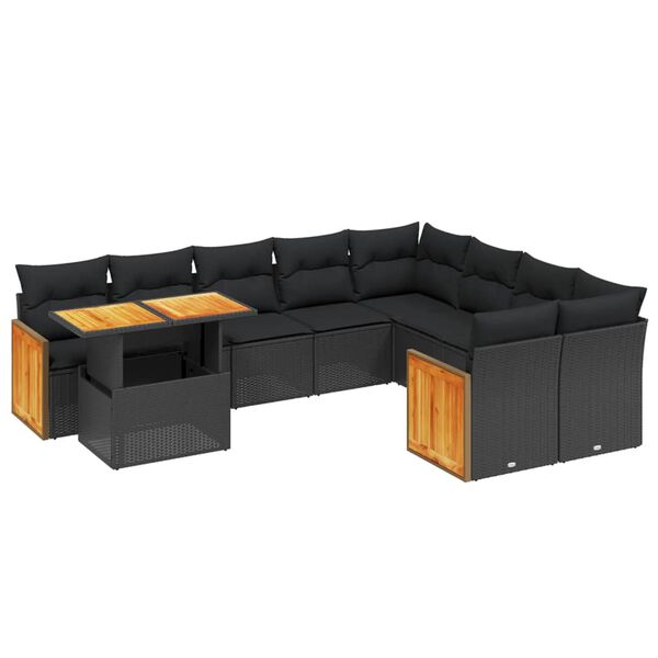 vidaXL 10-dijelni set vrtnih sofa s jastucima crni od poliratana