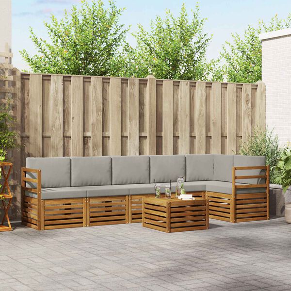 vidaXL Setovi sofa 7 pcs Prirodna i svijetlo siva Čvrsto drvo akacije