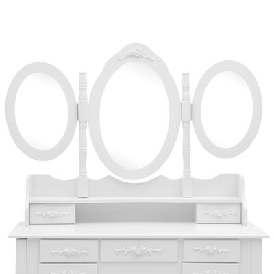 vidaXL Toaletni stolić sa stolcem i trostrukim ogledalom bijeli