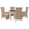 vidaXL 5-dijelni vrtni blagovaonski set od poliratana s jastucima bež