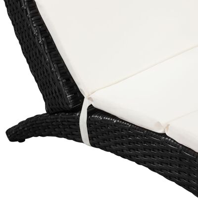 vidaXL Sklopiva ležaljka za sunčanje s jastukom od poliratana crna