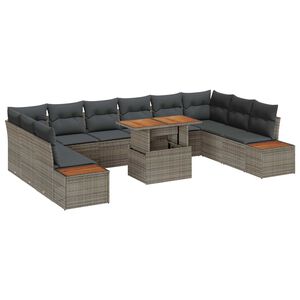 vidaXL Vrtni set za objed s jastukom 11 pcs Siva i smeđa